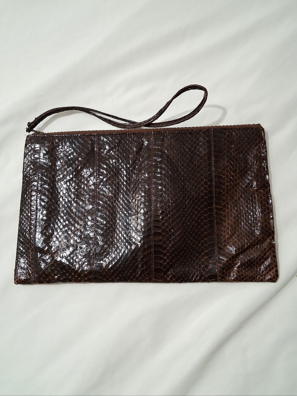 Vintage Snakeskin  Dark Brown Textured Wristlet Clutch